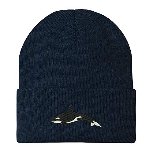 Trendy Apparel Shop Orca Killer Whale Embroidered Winter Long Cuff Beanie