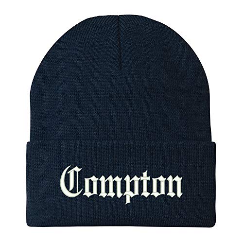 Trendy Apparel Shop Old English Font Compton City Embroidered Winter Long Cuff Beanie
