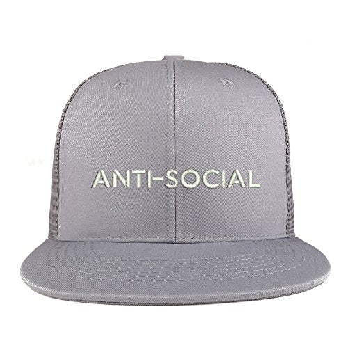 Trendy Apparel Shop Anti Social Embroidered Cotton Flat Bill Mesh Back Trucker Cap