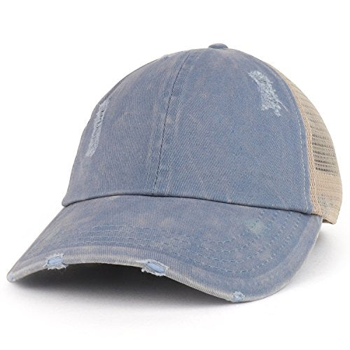Trendy Apparel Shop Ladies Ponytails Unstructured Distressed Mesh Back Trucker Cap