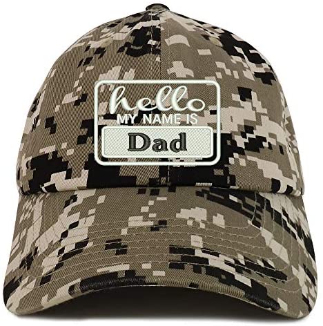 Trendy Apparel Shop Hello My Name is Dad Soft Crown 100% Brushed Cotton Cap