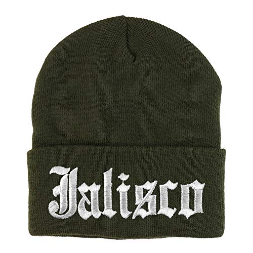 Trendy Apparel Shop Old English Jalisco White Embroidered Acrylic Knit Beanie Cap