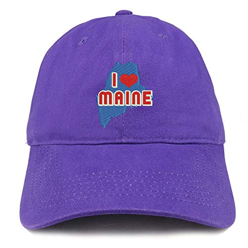 Trendy Apparel Shop I Love Maine Map Embroidered Soft Crown 100% Brushed Cotton Cap