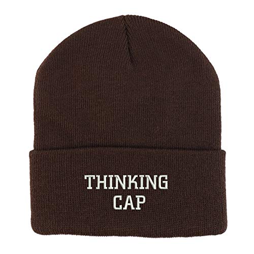 Trendy Apparel Shop Thinking Cap Embroidered Winter Long Cuff Beanie