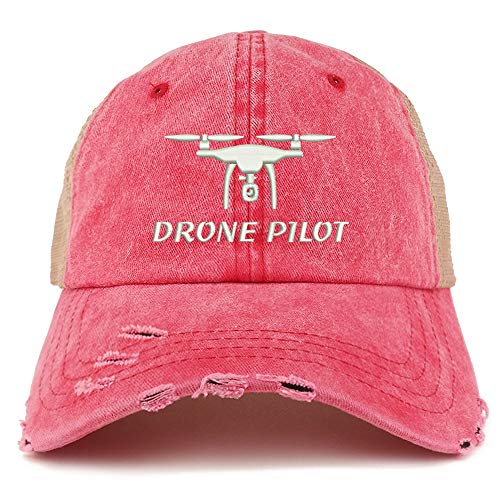 Trendy Apparel Shop Drone Pilot Embroidered Frayed Bill Trucker Mesh Back Cap