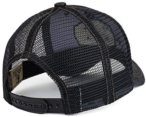 Trendy Apparel Shop Metallic Bull Badge on Leather Patch Trucker Mesh Ball Cap