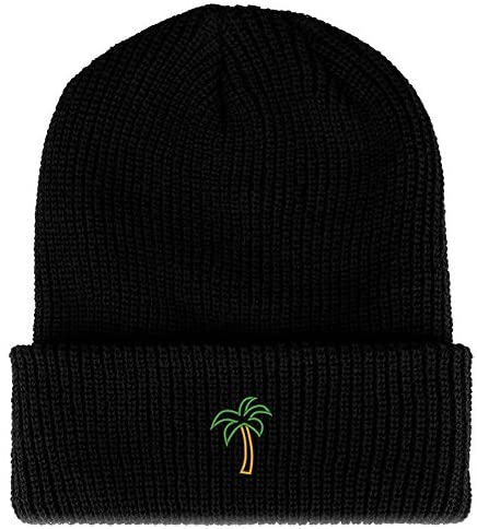 Trendy Apparel Shop Palm Tree Embroidered Ribbed Cuffed Knit Beanie