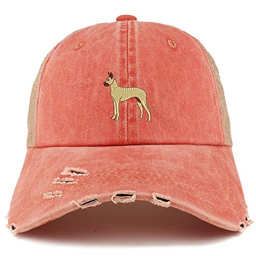 Trendy Apparel Shop Great Dane Dog Embroidered Frayed Bill Trucker Mesh Back Cap