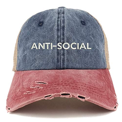 Trendy Apparel Shop Anti Social Washed Front Mesh Back Frayed Bill Cap