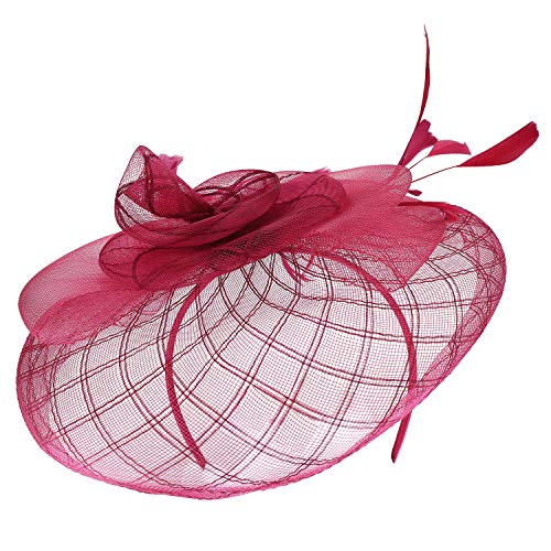 Trendy Apparel Shop Large Criss Cross Mesh Swirl Bow Fascinator with Feather