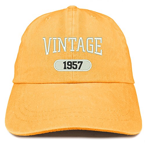 Trendy Apparel Shop Vintage 1957 Embroidered 64th Birthday Soft Crown Washed Cotton Cap