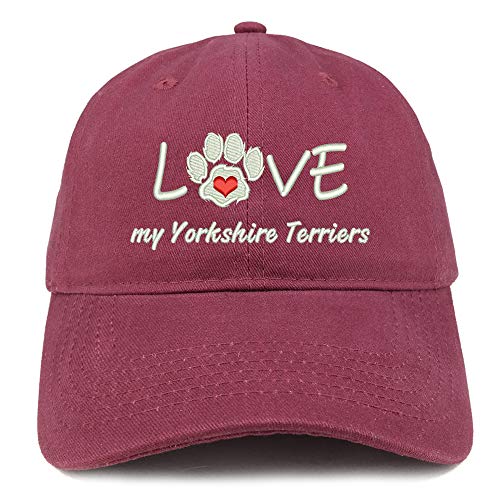 Trendy Apparel Shop I Love My Yorkshire Terriers Embroidered Soft Crown 100% Brushed Cotton Cap