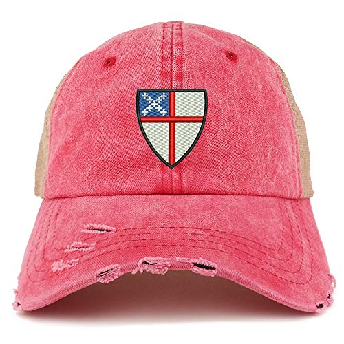 Trendy Apparel Shop Episcopal Shield Pigment Dyed Mesh Back Frayed Bill Cap