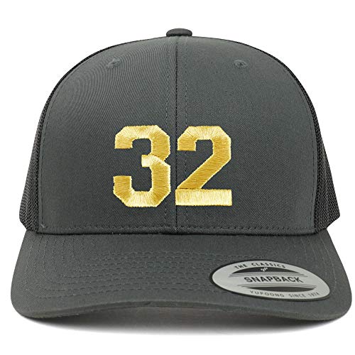 Trendy Apparel Shop Number 32 Gold Thread Embroidered Retro Trucker Mesh Cap