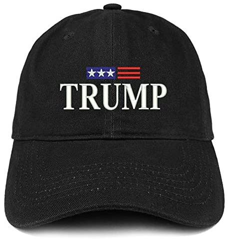Trendy Apparel Shop Trump Small Flag Embroidered 100% Cotton Adjustable Cap Dad Hat
