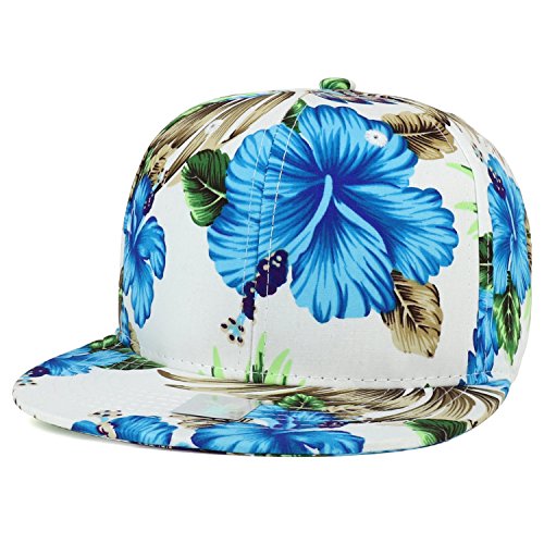 Trendy Apparel Shop Tropical Flower Hibiscus Print Flat Bill Snapback Hat