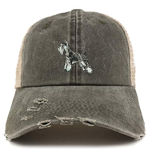 Trendy Apparel Shop Miniature Schnauzer Dog Embroidered Frayed Bill Trucker Mesh Back Cap