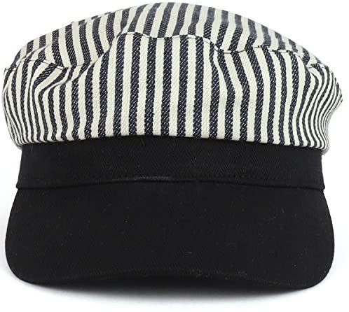 Trendy Apparel Shop Cotton Sailor Captain Striped Canvas Baker Boy Cap