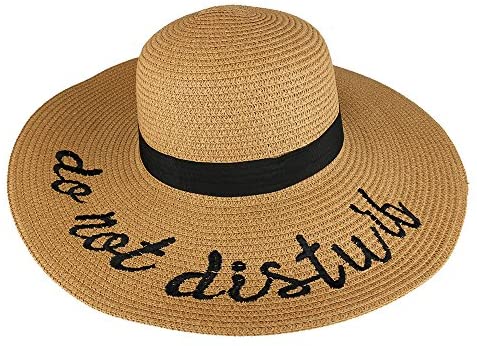Trendy Apparel Shop Do Not Disturb Embroidered Ladies Large Brim Summer Floppy Straw Hat