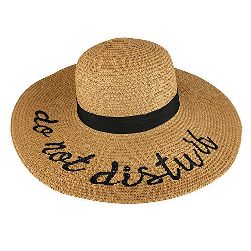 Trendy Apparel Shop Do Not Disturb Embroidered Ladies Large Brim Summer Floppy Straw Hat