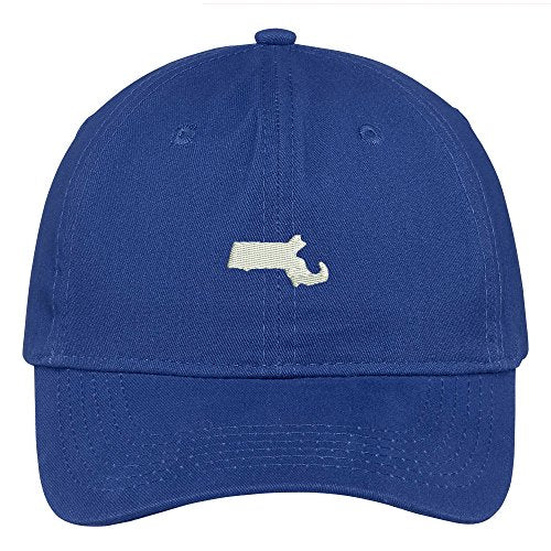 Trendy Apparel Shop Massachusetts State Map Embroidered Low Profile Soft Cotton Brushed Baseball Cap