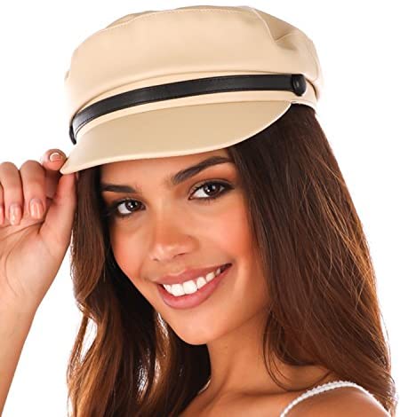 Trendy Apparel Shop PU Leather Newsboy Baker Boy Cabbie Hat with Band