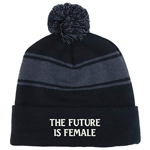 Trendy Apparel Shop The Future is Female Two Tone Pom Striped Long Beanie Hat