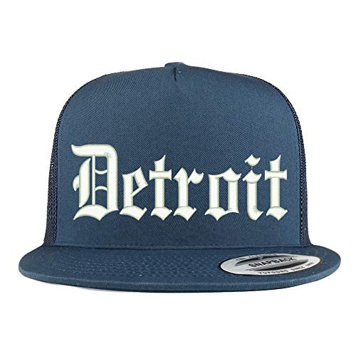 Trendy Apparel Shop Old English Font Detroit City Embroidered 5 Panel Mesh Cap
