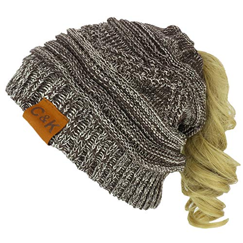 Trendy Apparel Shop 2 in 1 Winter Multi Knit Ponytail Slouchy Beanie Neck Warmer