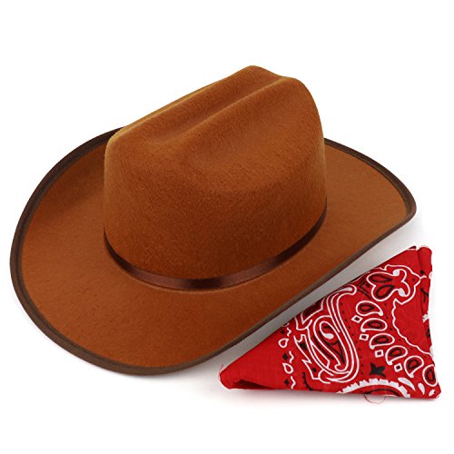 Trendy Apparel Shop Youth Kid's Cowboy Cowgirl Flet Hat with Paisley Bandana