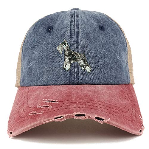 Trendy Apparel Shop Miniature Schnauzer Dog Embroidered Frayed Bill Trucker Mesh Back Cap