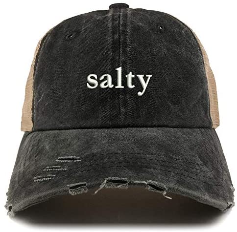 Trendy Apparel Shop Salty Embroidered Washed Front Mesh Back Frayed Bill Cap