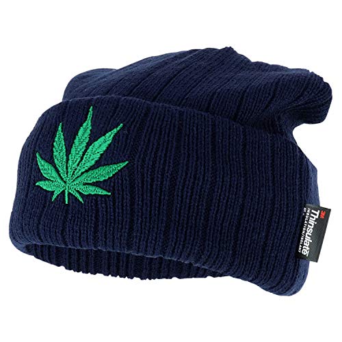 Trendy Apparel Shop Marijuana Weed Leaf Embroidered 3M Thinsulate Cuff Beanie