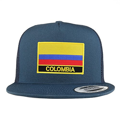 Trendy Apparel Shop Colombia Flag 5 Panel Flatbill Trucker Mesh Snapback Cap