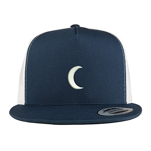 Trendy Apparel Shop Crescent Moon Embroidered 5 Panel Flat Bill 2-Tone Trucker Mesh Cap