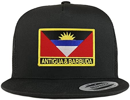 Trendy Apparel Shop Antigua and Barbuda Flag 5 Panel Flatbill Trucker Mesh Cap