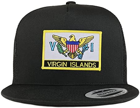 Trendy Apparel Shop Virgin Islands Flag 5 Panel Flatbill Trucker Mesh Cap