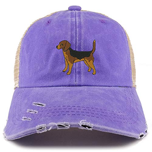 Trendy Apparel Shop Beagle Dog Embroidered Frayed Bill Trucker Mesh Back Cap