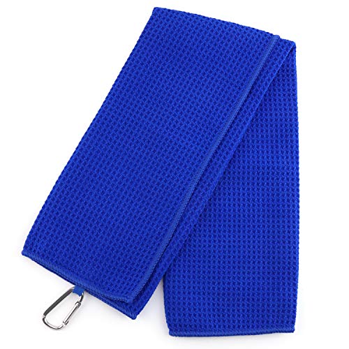 Trendy Apparel Shop Trifold Waffle Textured Microfiber Gold Towel with Carabiner