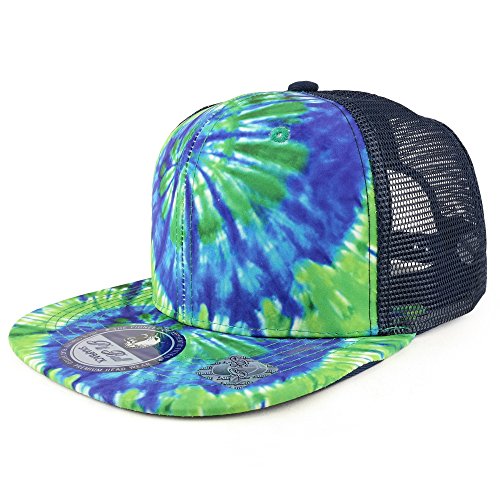 Trendy Apparel Shop Tie Dye Printed Mesh Back Flat Bill Snapback Cap