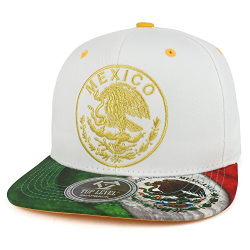 Trendy Apparel Shop Mexico Coat of Arms Golden Eagle Emblem Embroidered Snapback Cap