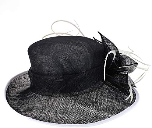 Trendy Apparel Shop Women's Feather Quill Decorated Flower Wide Brim Sinamay Hat