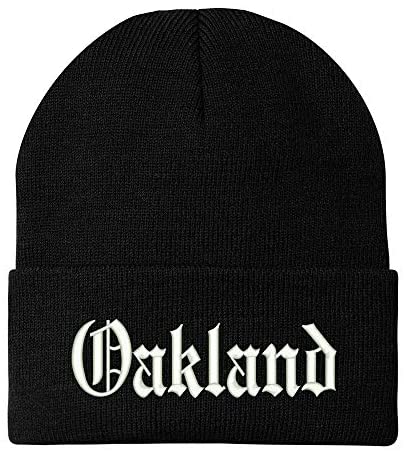 Trendy Apparel Shop Old English Font Oakland City Embroidered Winter Long Cuff Beanie