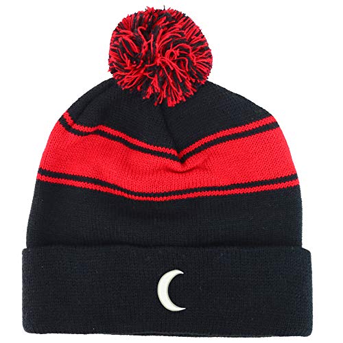 Trendy Apparel Shop Crescent Moon Two Tone Pom Striped Long Beanie Hat