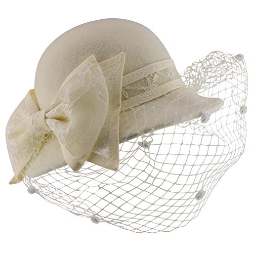 Trendy Apparel Shop Wool Felt Lace Bow Cloche Hat with Mesh Net
