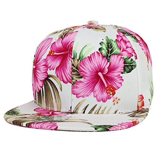Trendy Apparel Shop Tropical Flower Hibiscus Print Flat Bill Snapback Hat