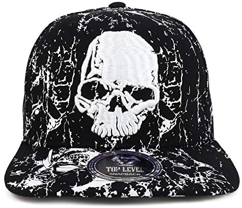 Trendy Apparel Shop Cracked Skull Embroidered Splatter Flatbill Snapback Hat
