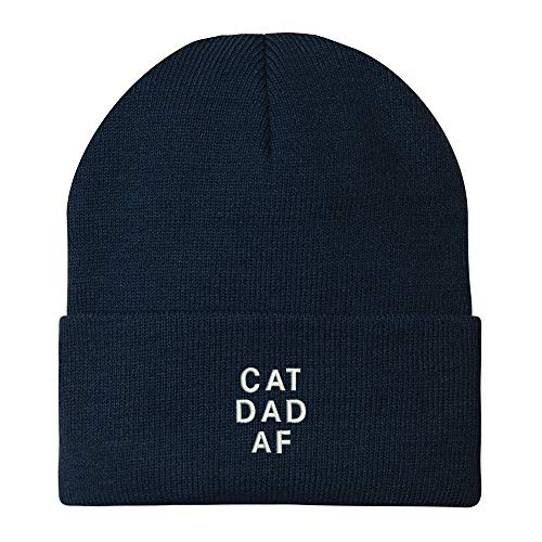 Trendy Apparel Shop Cat Dad AF Embroidered Winter Long Cuff Beanie