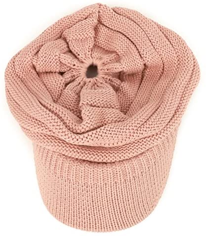 Trendy Apparel Shop Women's Lightweight Ribbed Knit Brim Ponytail Visor Beanie Cap