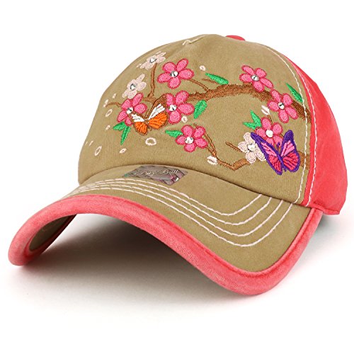 Trendy Apparel Shop Cherry Blossom Embroidered Stitch Multi Color Baseball Cap